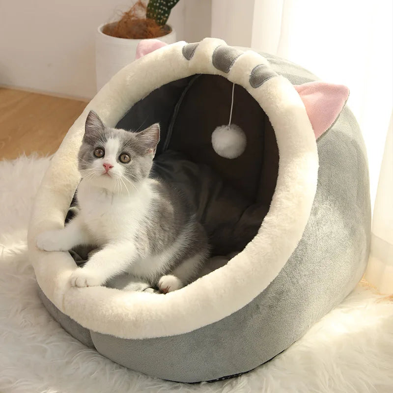 Self-Warming Pet Tent Cave Bed: Foldable, Removable, and Washable Sleeping Hut for Cats and Small Dogs