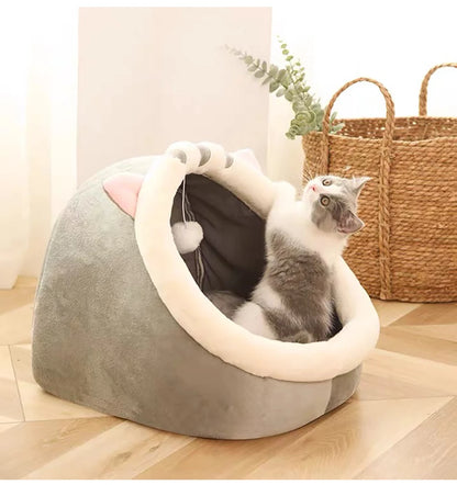 Self-Warming Pet Tent Cave Bed: Foldable, Removable, and Washable Sleeping Hut for Cats and Small Dogs