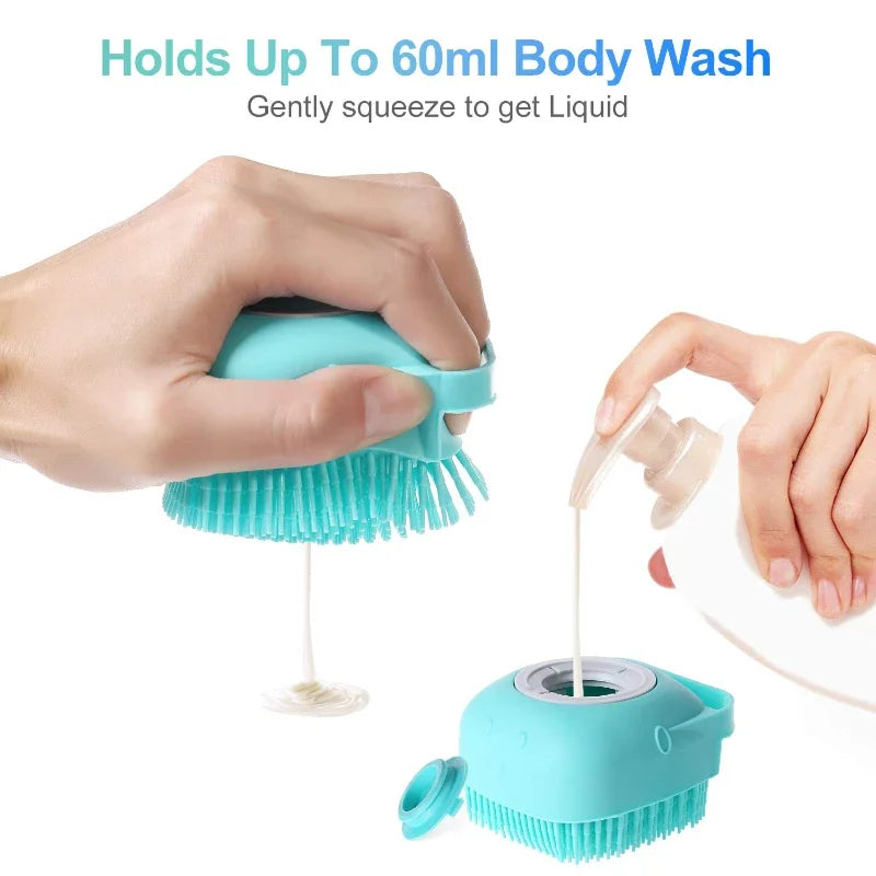 Pet Dog Shampoo Brush - Cat Massage Comb Grooming Scrubber for Bathing with Soft Silicone Bristles