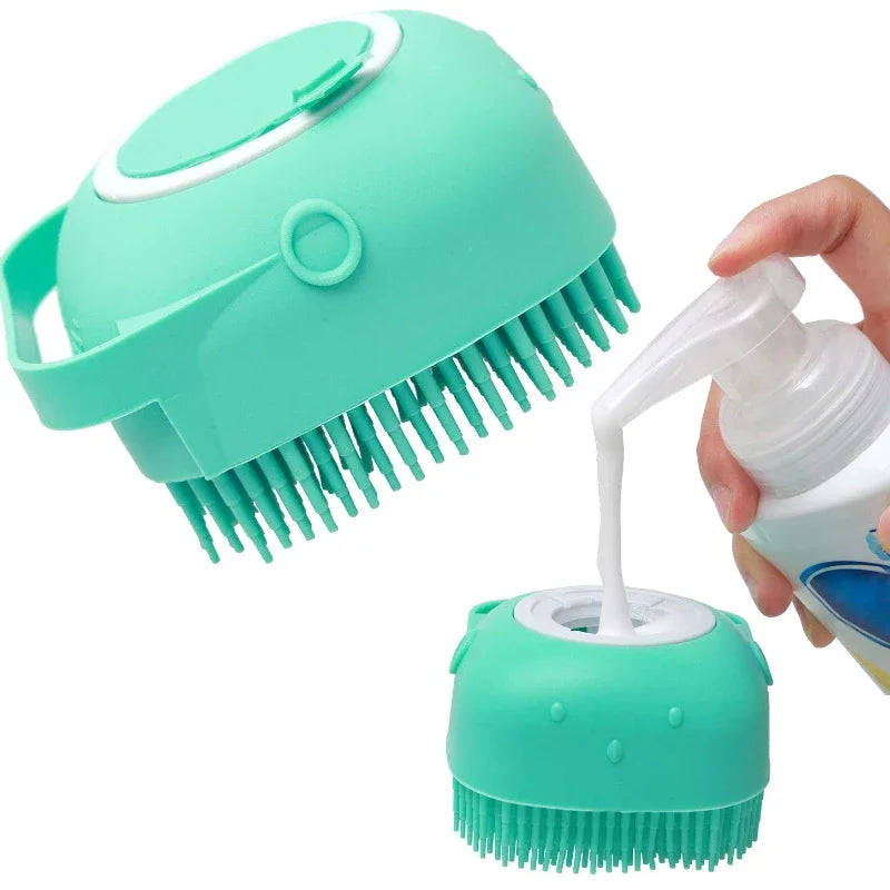 Pet Dog Shampoo Brush - Cat Massage Comb Grooming Scrubber for Bathing with Soft Silicone Bristles