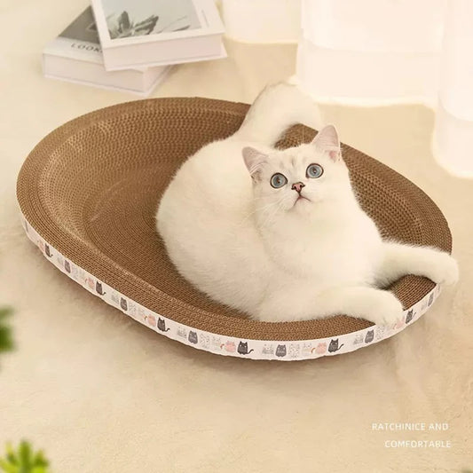 Wear-Resistant Corrugated Cat Scratcher Bed - Round Oval Grinding Claw Toy